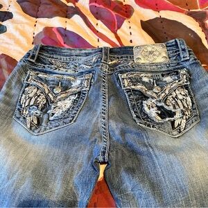 Miss Me Blue Boot Cut Jeans with Embroidered Pockets.